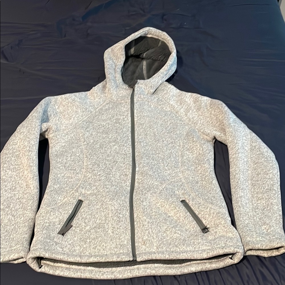 Gray Ski Jacket with Attached Hood and Full-Zip Closure